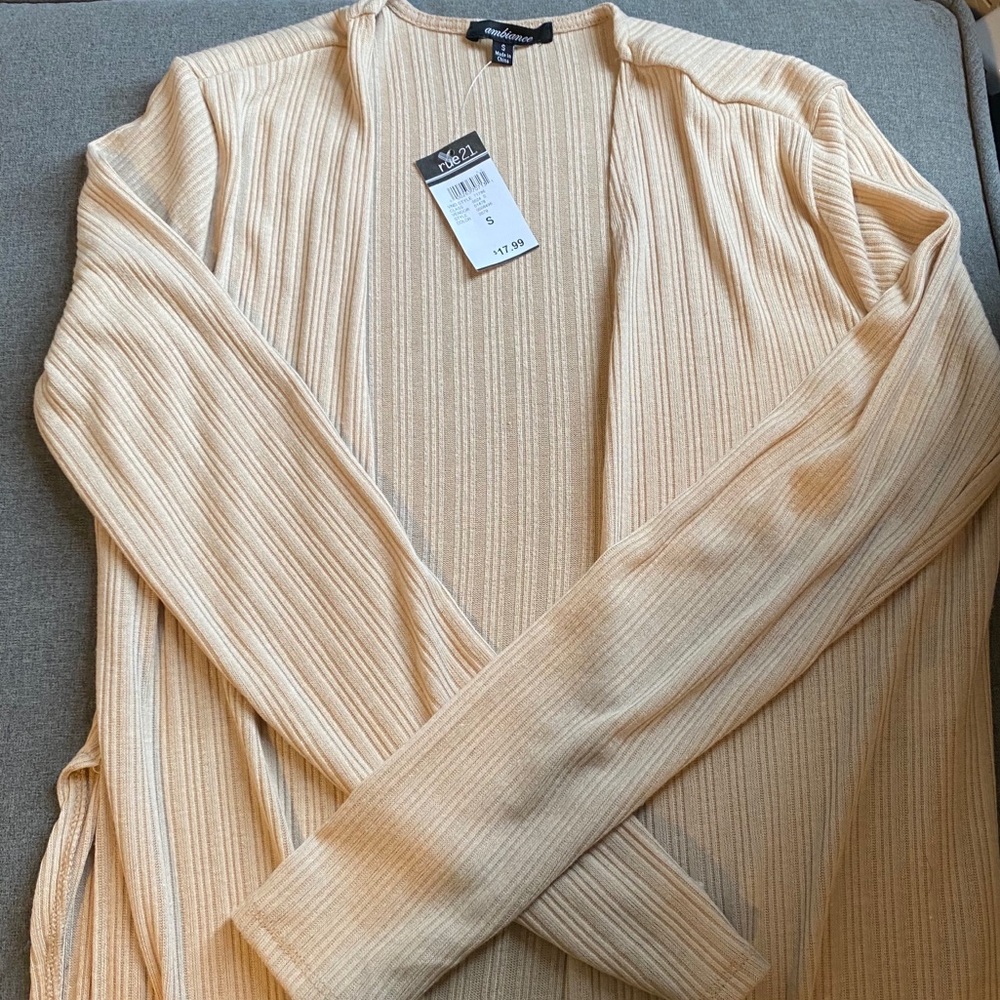 Long Creme Cardigan W/ Hip Slit